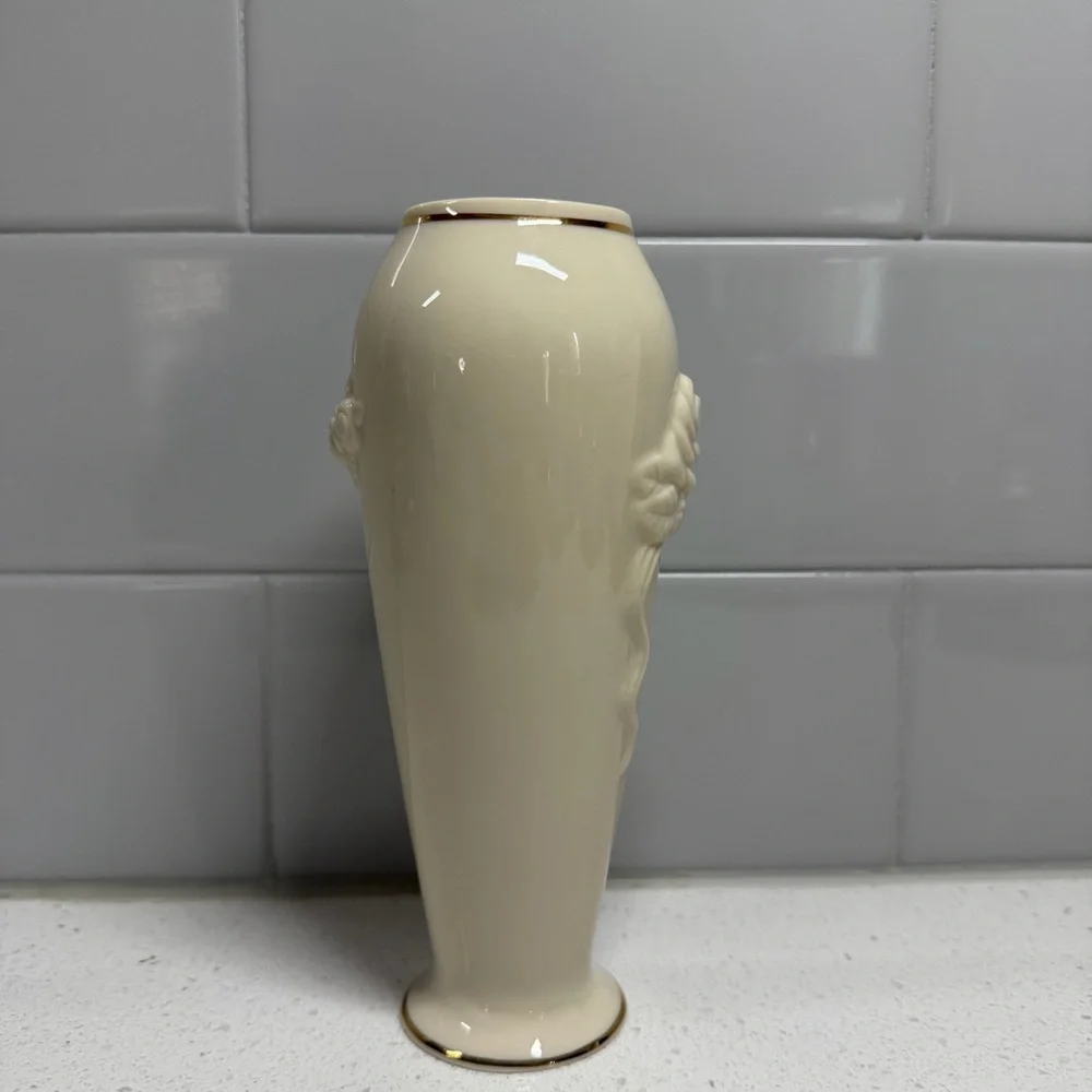Lenox Rose Blossom Bud Vase Ivory 24k Gold Trim 6” Small